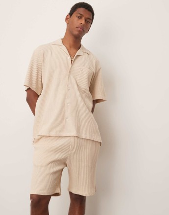 Selected Homme co-ord waffle shorts in cream