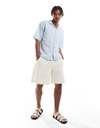Pull&Bear textured short sleeve shirt in baby blue