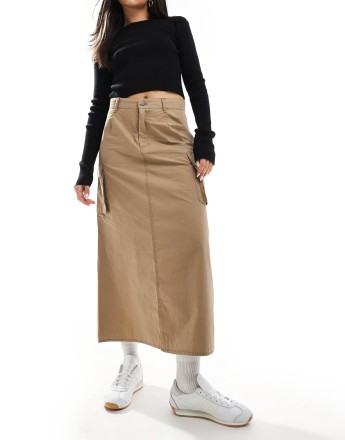 Karl Kani signature midi cargo skirt in dark beige