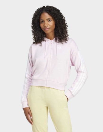 adidas performance Essentials 3-stripes french terry full-zip hoodie in clear pink / white