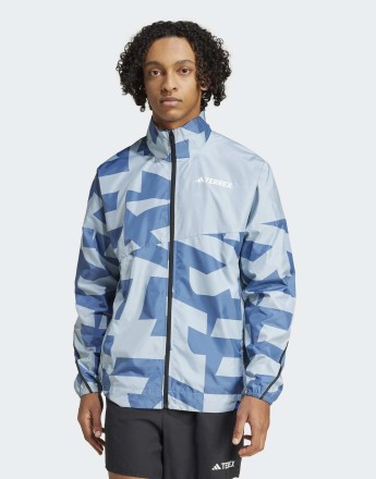 adidas Terrex multi printed wind jacket in magic grey / wonder steel