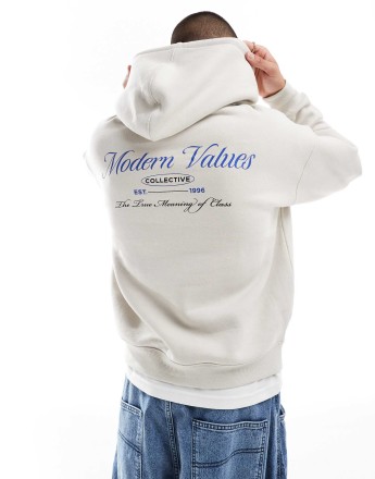 Cotton On boxy fit hoodie with values graphic in washed grey