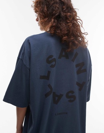 AllSaints Tierra oversized t-shirt in machine blue
