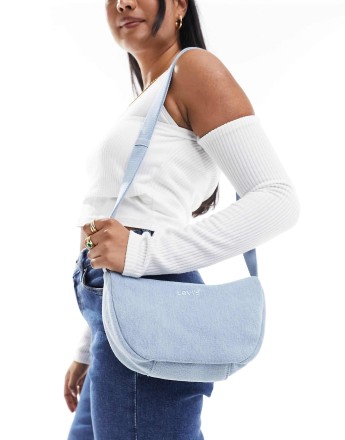 Levi's denim shoulder bag with logo in light blue