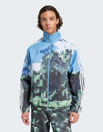 adidas Originals Adidas originals x minecraft track top in hazy blue / magic lime / tribe