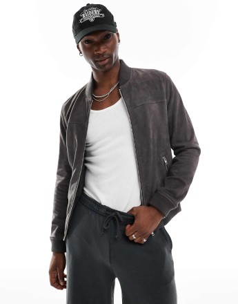 Barneys Originals suede bomber jacket in grey in grey