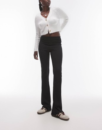 Topshop Tall skinny rib flared trouser in black