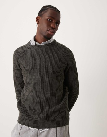 New Look fisherman crew neck jumper in dark grey