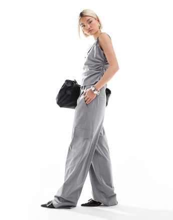 French Connection Franklin barrel leg tailored trousers co-ord in grey