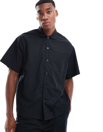 Selected Homme co-ord boxy revere shirt in black