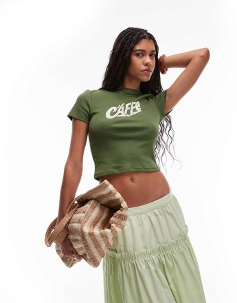 Topshop raised graphic il caffe baby tee in green
