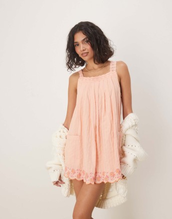 Free People latecia smocking detail babydoll mini dress in melon