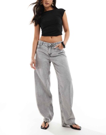 Bershka baggy balloon leg jeans in light grey