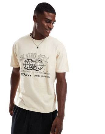 Another Influence acid wash graphic t-shirt in tan