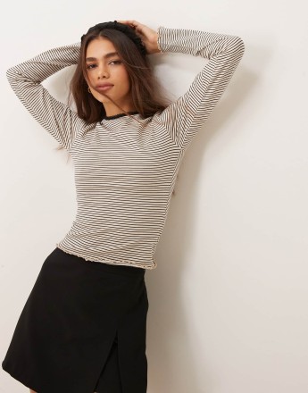 Miss Selfridge stripe tee with lace trim