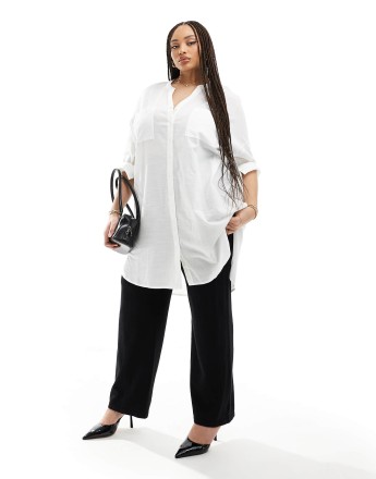 ONLY Curve v neck oversized shirt in white