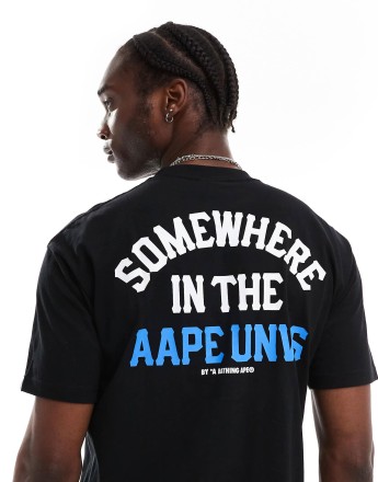 Aape By A Bathing Ape logo somewhere t-shirt with camo back print in black