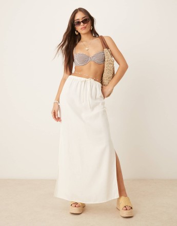 JDY linen mix maxi skirt in white