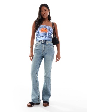 Miss Selfridge Petite heart pocket flare in dirty wash