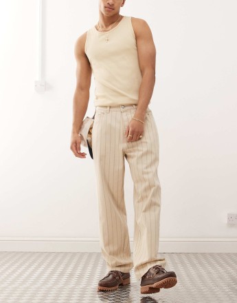 Obey classic baggy stripe jeans in beige