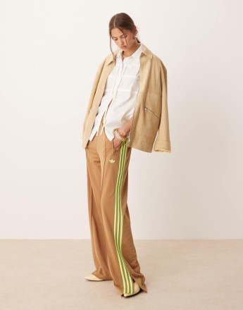 adidas Originals Firebird Loose track pants in beige and lime