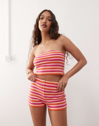 Reclaimed Vintage micro shorts co-ord in pink multi stripe
