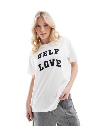 Vero Moda oversized t-shirt with ''Self Love'' motif in white
