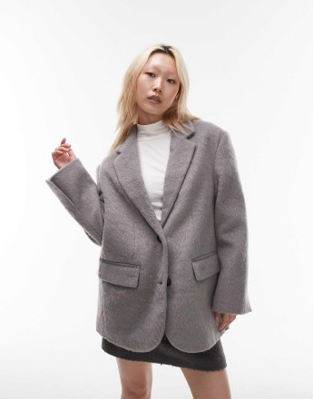 Topshop Petite brushed wool blazer in grey