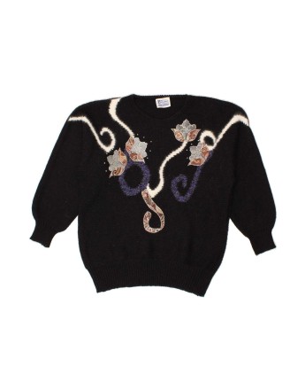 Vintage Crew Neck Jumper Sweater EU 46 XL In Black Floral