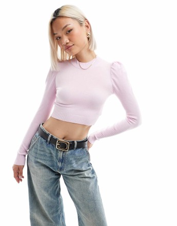 Glamorous high neck cropped jumper in soft pink