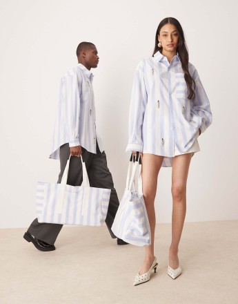 Sister Jane Unisex oversized tote bag co-ord in blue stripe