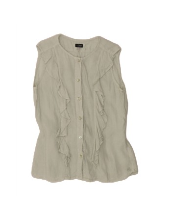 Vintage Armani Jeans Sleeveless Ruffle Front Shirt Blouse EU 42 Large In Green