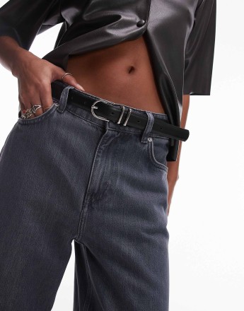 Topshop Beau skinny leather belt in black