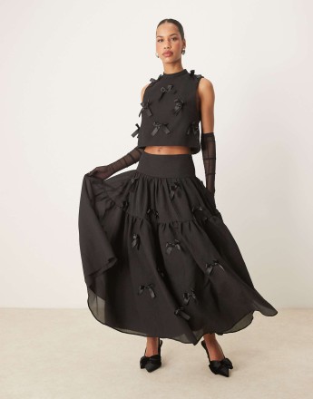 Sister Jane bow midi skirt co-ord in black