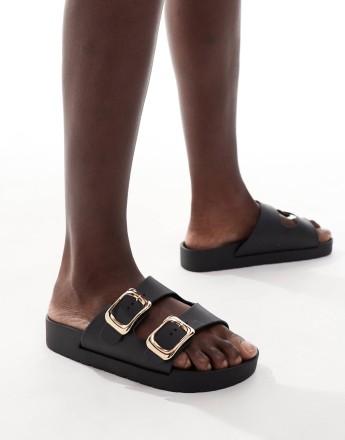 London Rebel Andi buckle sandals in black