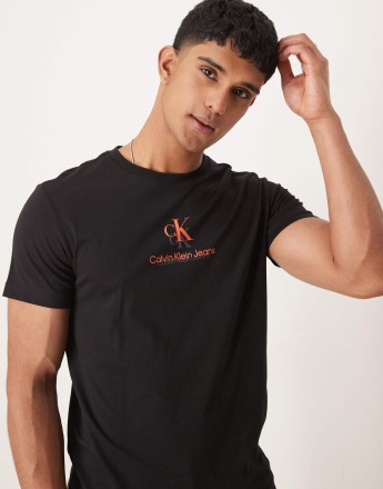 Calvin Klein Jeans shadow logo t-shirt in black and red