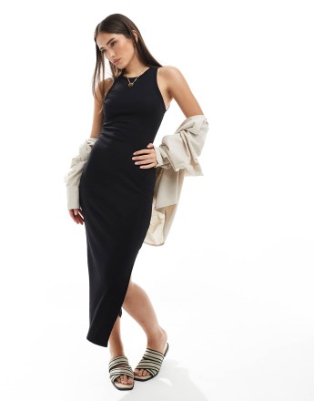 New Look ribbed racer back midi dress in black