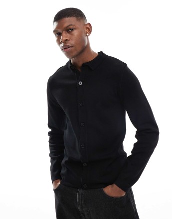 Threadbare knitted long sleeve shirt in black