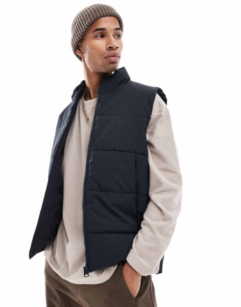 ONLY & SONS funnel neck padded gilet in navy