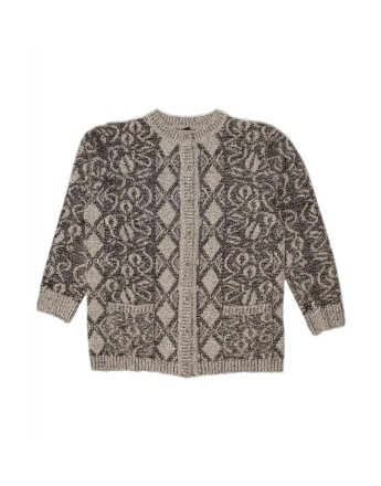 Vintage Cardigan Sweater UK 18 XL In Grey Argyle/diamond