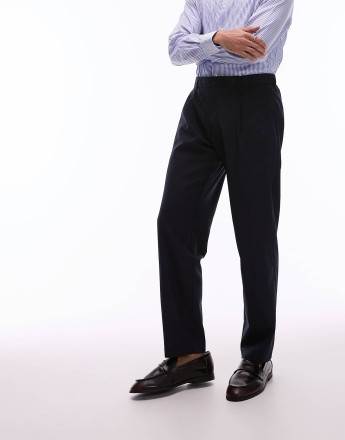 Mango elasticated waist tailored trousers in navy