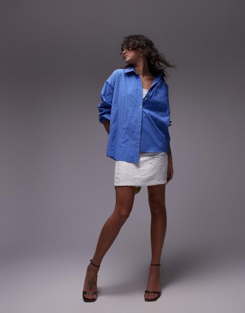 Topshop micro check oversize shirt in rich blue
