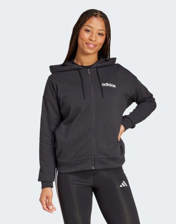 adidas Essentials linear full-zip french terry hoodie in black / white