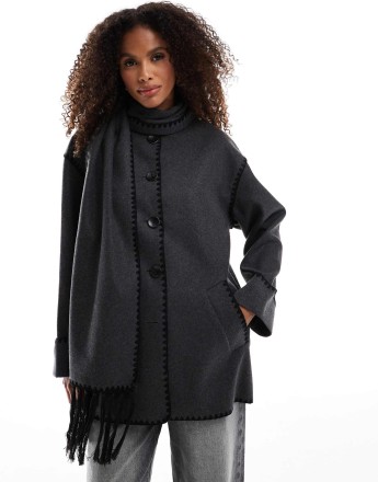 ONLY wool look scarf coat in grey