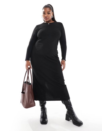ONLY Curve ribbed maxi dress in black