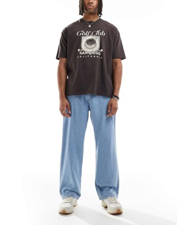 Jack & Jones Dave wide fit drawstring light weight jeans in light blue wash