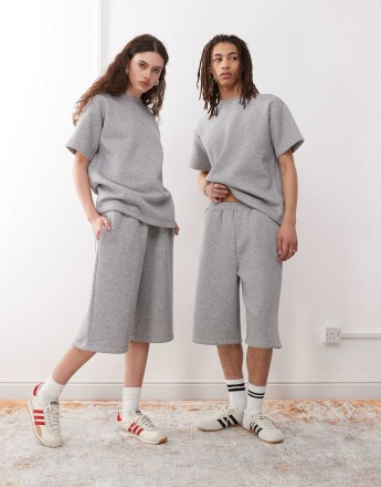 Reclaimed Vintage unisex jersey sweat jorts co-ord in grey marl