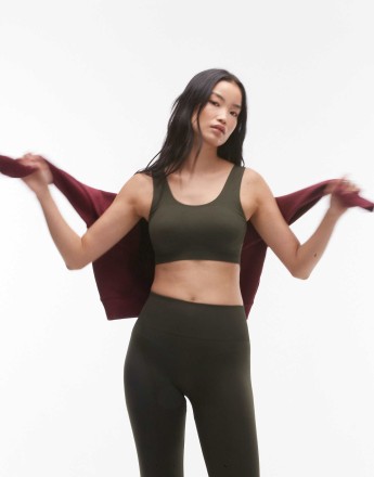 ARKET seamless super soft bra top with contouring in khaki green