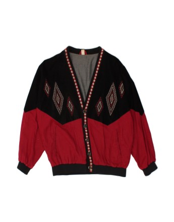 Vintage Cardigan Sweater UK 38 Medium In Red Argyle/diamond