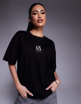 Armani Exchange central logo oversized t-shirt in black